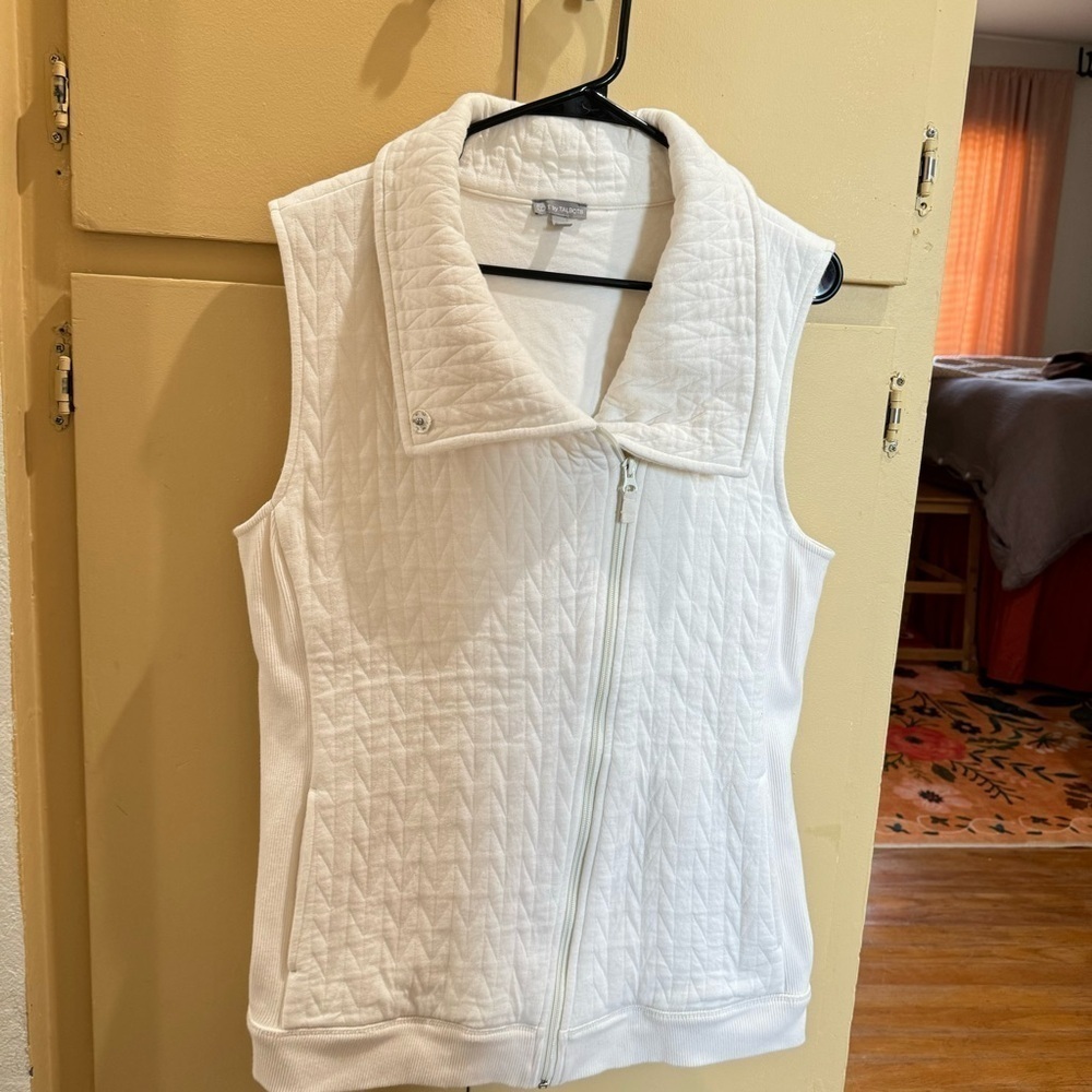 T by Talbots Womens Side Pockets Zip Up White Creamy Vest Size Large - Picture 10 of 10